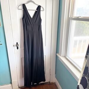 J. Crew 100% Silk Maxi Dress Cocktail Wedding Event V-Neck Classic Black Tie T10